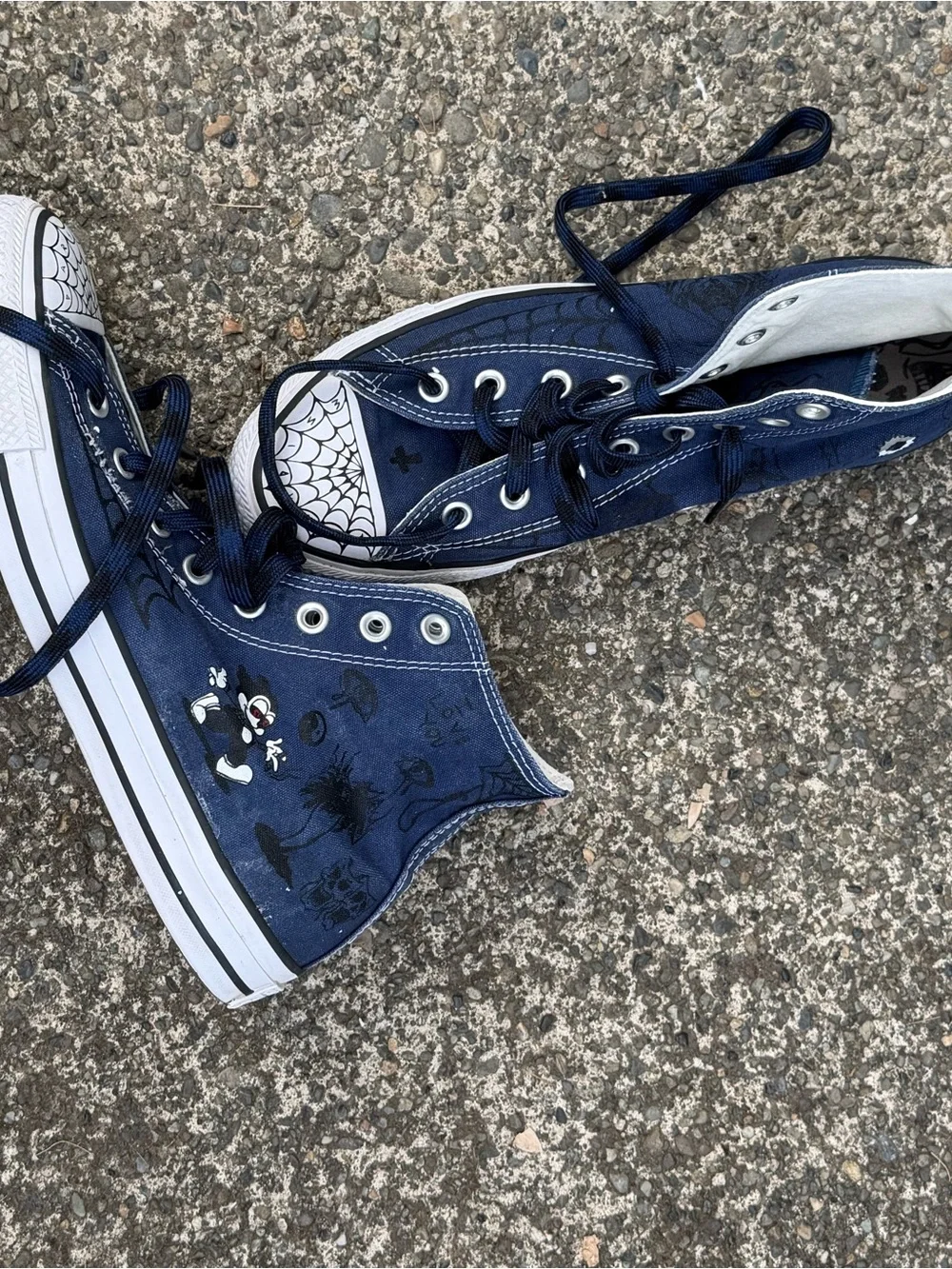 Navy High-Top Canvas Sneakers with Halloween Graphics